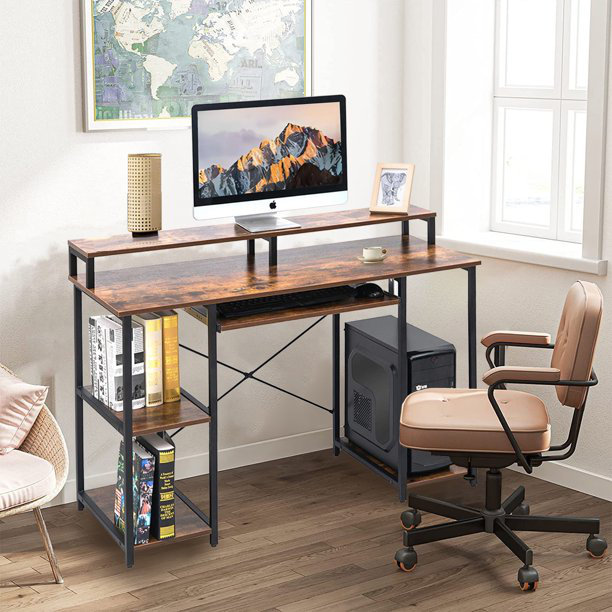 Walbrook Reversible L-Shape Computer Desks, 47'' or 55'' Work Desk with Adjustable Shelves 17 Stories Color: Rustic Brown, Size: 29.14 H x 47.24 W