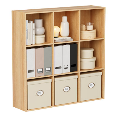 Bibliothèque à 9 cubes, bibliothèque à dos fermé, armoire de style chêne naturel pour le bureau de la chambre à coucher