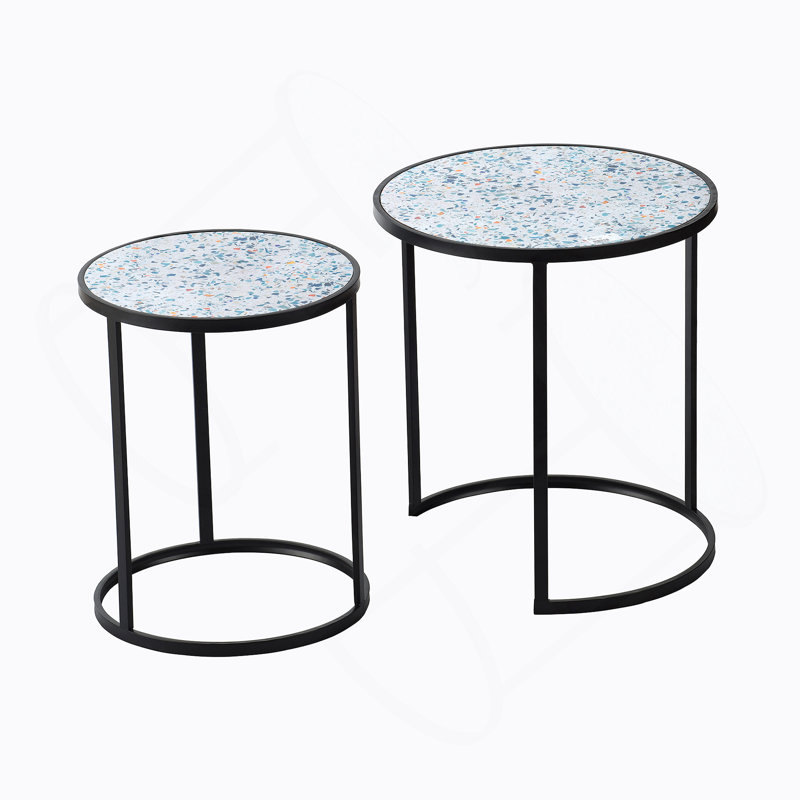Set of 2 Round End Table, Stacking Side Tables with Sturdy Metal Frame
