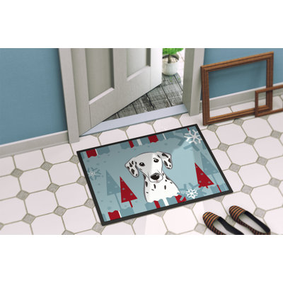 Tapis pour porte d’extérieur antidérapant dalmatien de noël winter