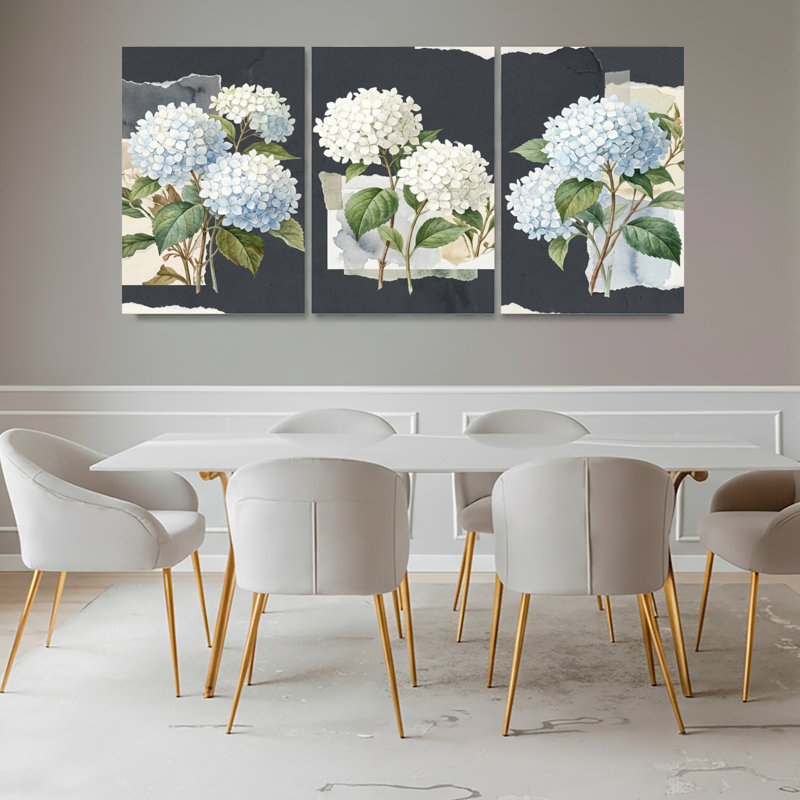 Ensemble de 3 tableaux muraux sur toile à motif floral d'hortensias, pour la décoration du salon et de la chambre.