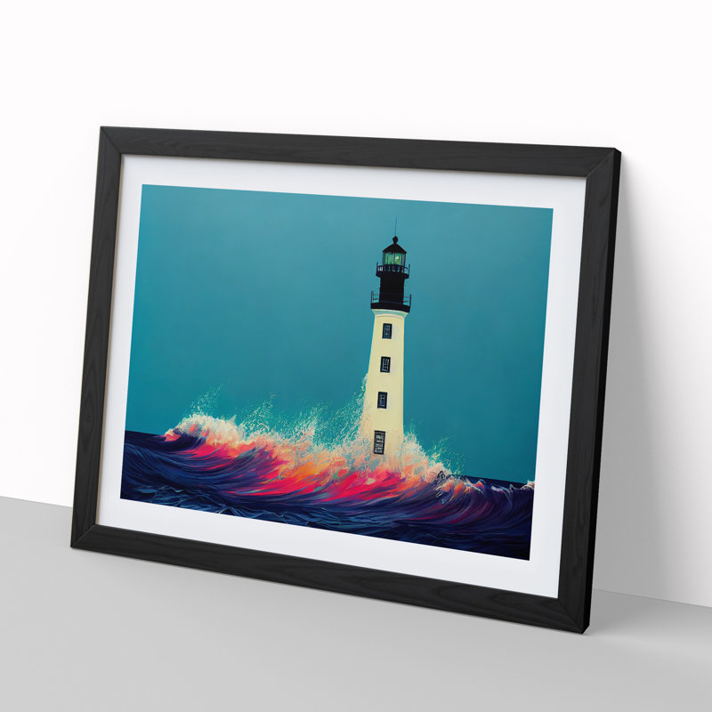 Delicious Lighthouse - Single Picture Frame Painting, 34cm H x 46cm W x 2cm D, Black