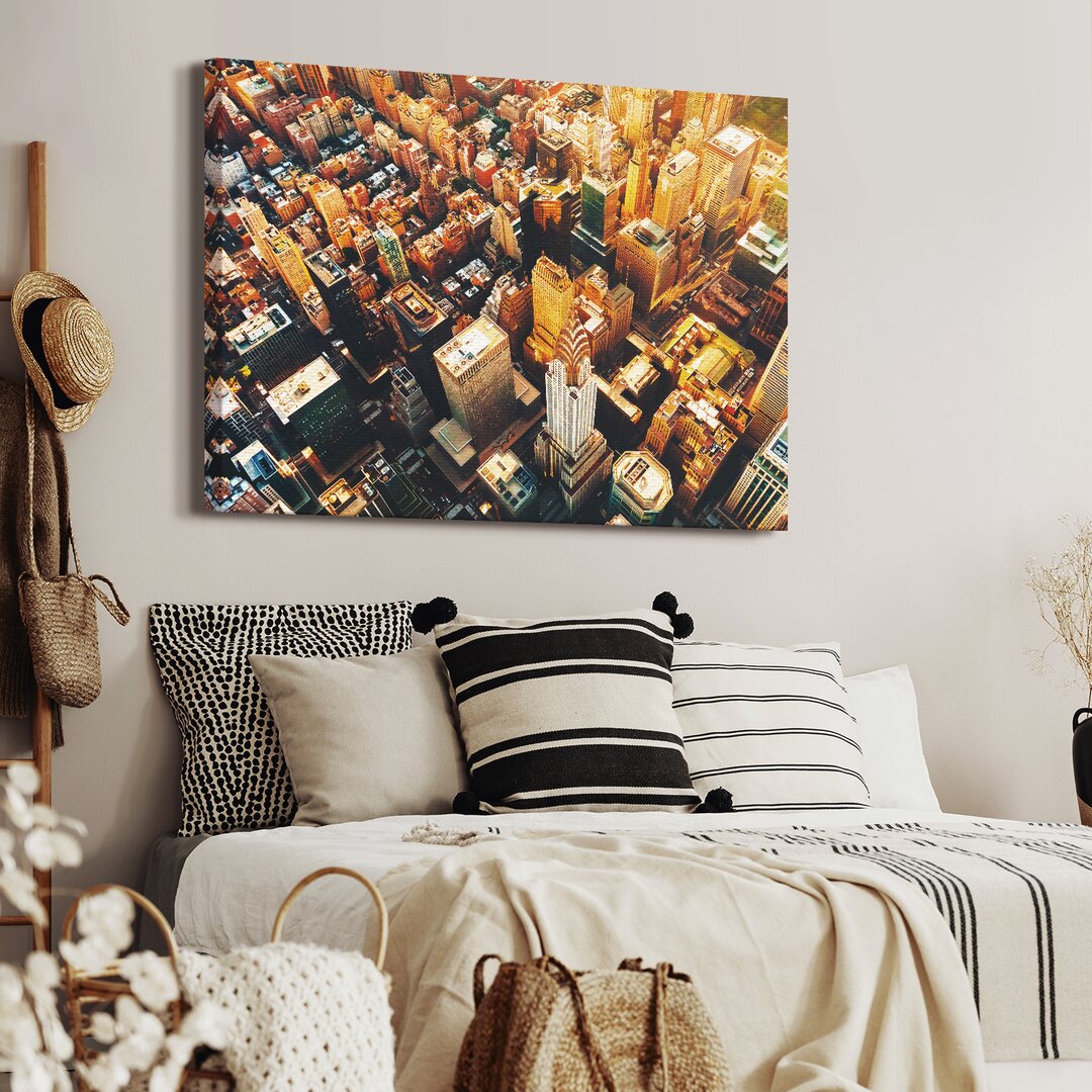 Leinwandbild New York Manhattan Birds Eye View 80X60cm – Premium Leinwanddruck – Kunstdruck Auf 2Cm Holz-Keilrahmen Für ...