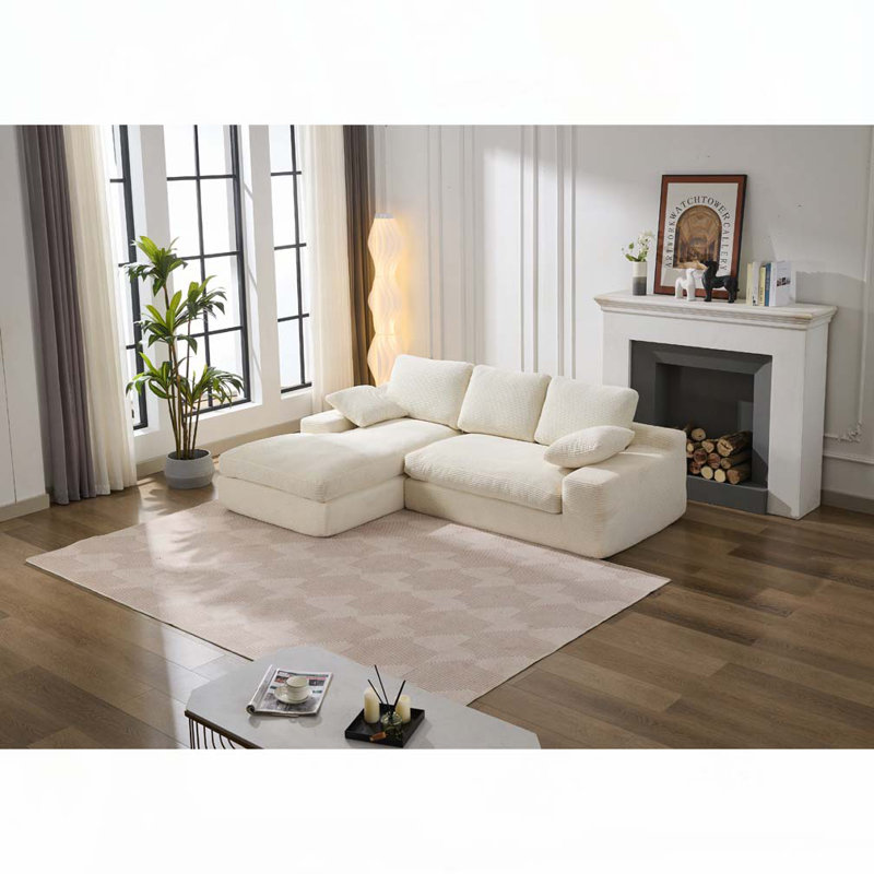 Corduroy Modular Sectional Sofa,2 PC Free Combination, White