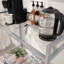 Chariot-bar contemporain avec 2 tablettes en verre (sans tabourets)