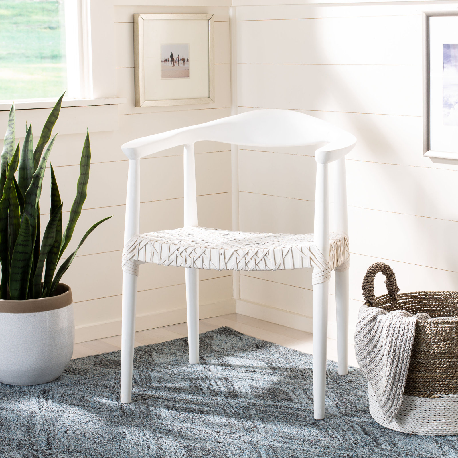 Kazbah Genuine Leather Mahogany Armchair, White