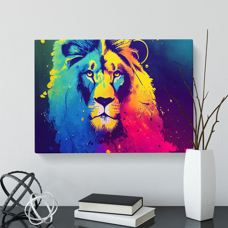 Lion Paint Splatter Abstract - Wrapped Canvas, 35cm H x 50cm W x 3cm D