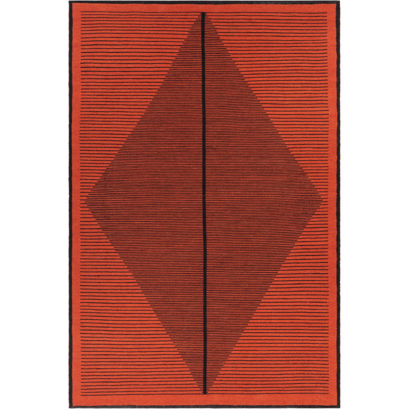 Tapis d'intérieur / extérieur à motif géométrique minimaliste orange et noir tissé à la main Ferdinand Authentic