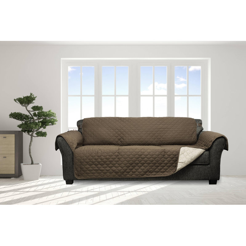 Housse pour canapé à coussins carrés/rectangulaires réversible, Chocolat / Naturel, H 75 po x l 114 po x P 23 po