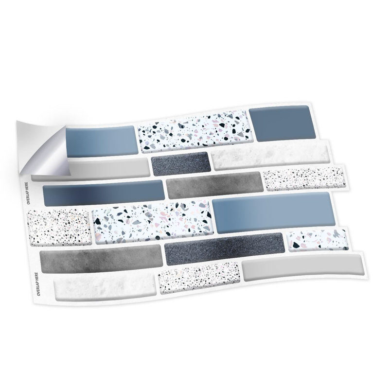 Carreau de mosaïque auto-adhésif en aluminium 33 po x 22 po, Bleu / gris / argent, 24"