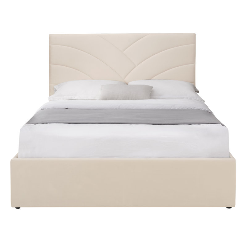 Balcer Upholstered Ottoman Lift Up Storage Bed, Beige , Pearl