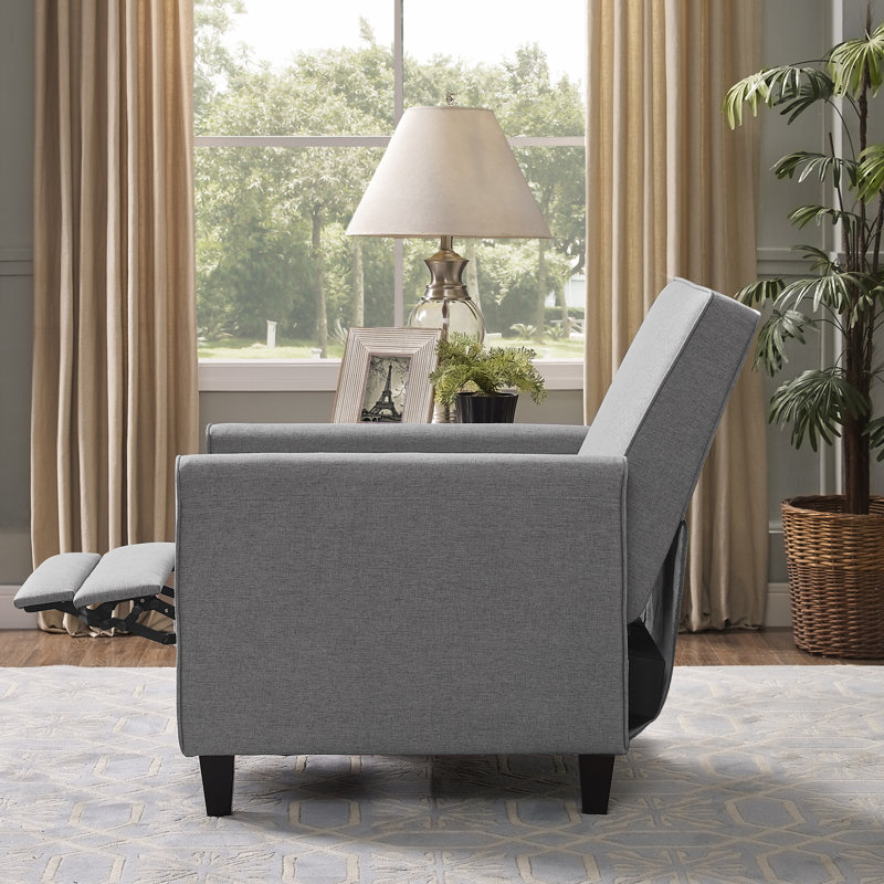 Ahzaria Upholstered Recliner, Manual Recliner Chair, Pushback Recliner, Upholstered Armchair for Living Room, Gray Linen