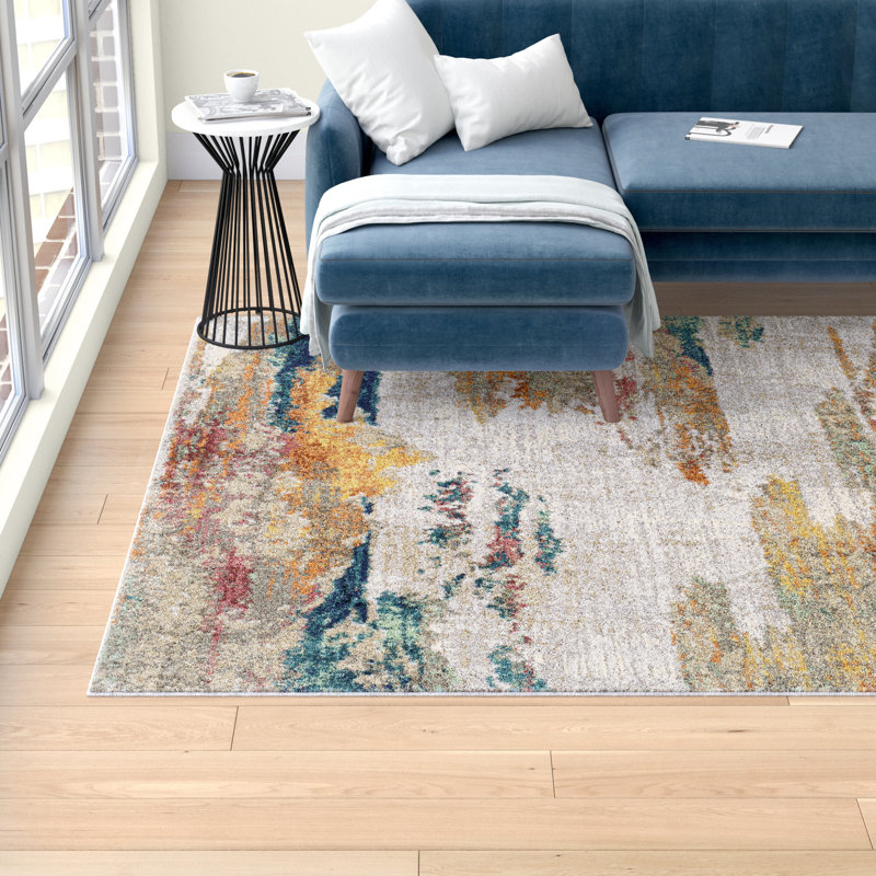 Diorio Saffron/Teal/Light Gray Area Rug, Rectangle 7'10" x 10'
