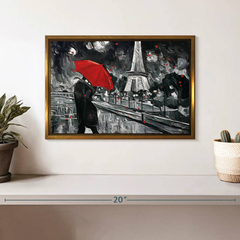 Paris Night Couple Pop, Cadre flottant doré, 13 po x 9 po