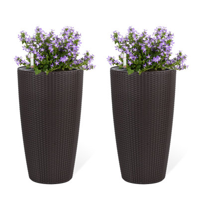 Brown Of 2 Large 22 - Inch Faux Planters With Water Level Monitor And Automatic Watering Feature For Indoor Outdoor Spaces Such As Porch Auto Use In Patio Garden