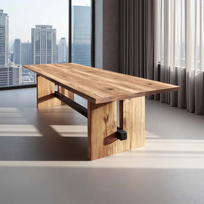 Rectangular solid wood conference table, business industrial style multi-person office discussion table