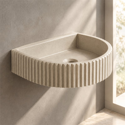Vasque à poser ou à fixer au mur, en microciment beige ciment, de forme irrégulière, de 45,7 cm (18 pouces), sans robinetterie.