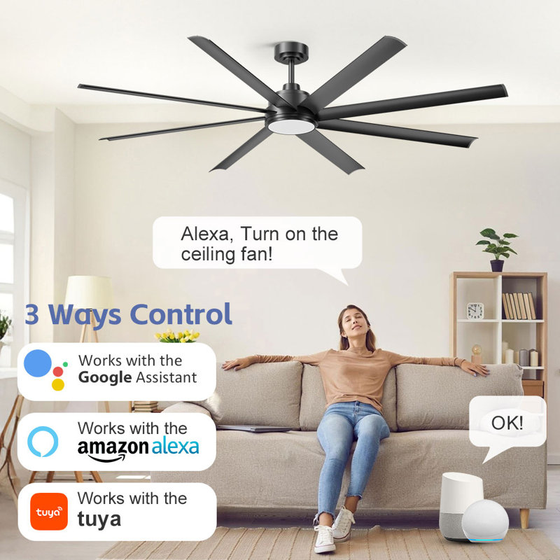 8 Blade Ceiling Fan With Remote, Quiet Reversible Dc Motor, Ceiling Fan With Led Light, Large Modern Ceiling Fan For Indoor & Covered Outdoor Spaces
