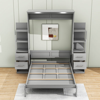Lit escamotable polyvalent avec tablettes de rangement et tiroirs Sebatian