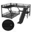 Lit superposé triple en métal, lit superposé avec lit mezzanine simple, avec glissade et ports USB, noir-432973939