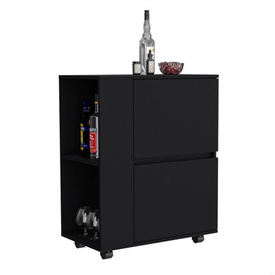 Tully Bar Cart Two Pull-Down Door Cabinets And Two Open Shelves