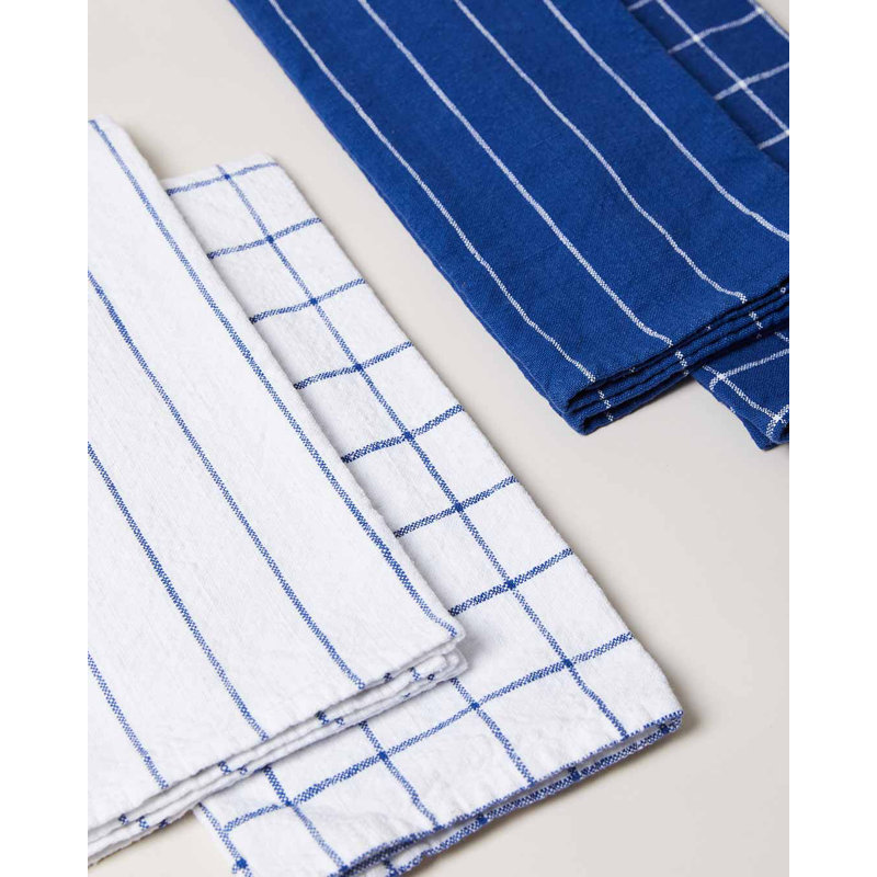 Linge de cuisine simple, Blanc / bleu marine
