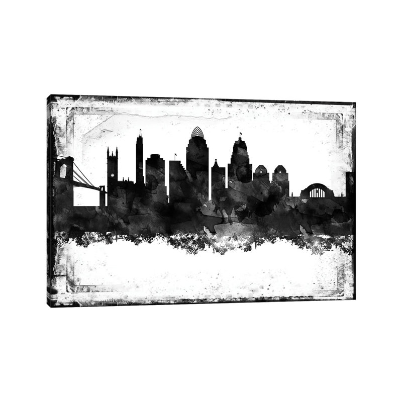 Cincinnati Black & White Film by WallDecorAddict - Wrapped Canvas Print, 20.32cm H x 30.48cm W x 1.9cm D