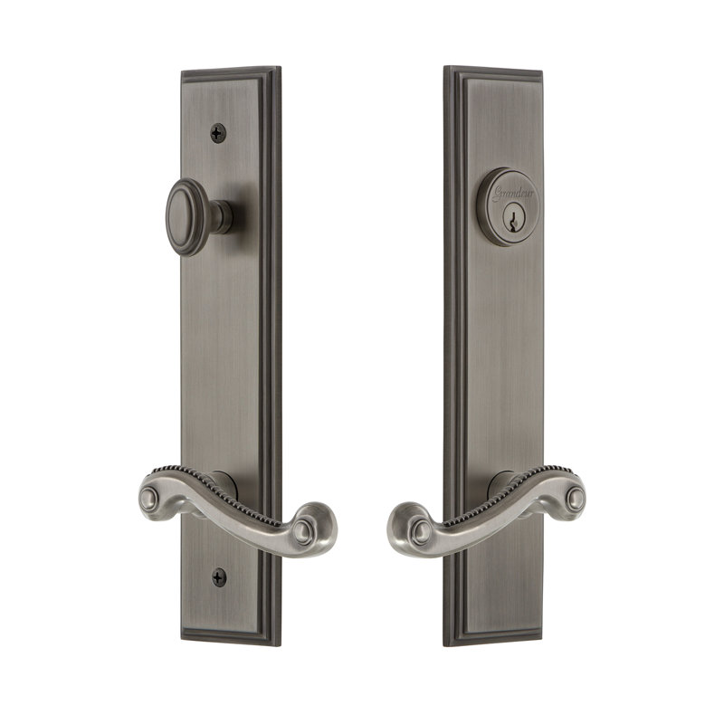 Carré Complete Entry Lever Set with Single Cylinder Deadbolt, Antique Pewter, Right, 2.75"