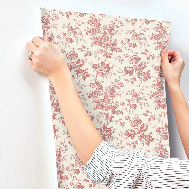 Anemone Toile Wallpaper Roll, French Red