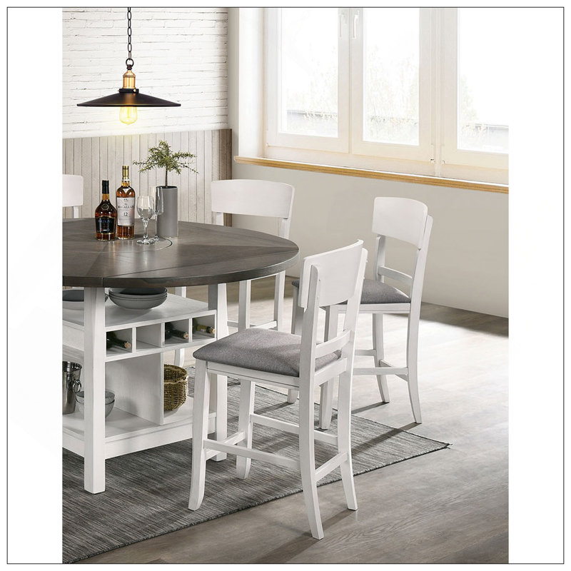 Ensemble de 2 chaises de salle à manger contemporaines à hauteur de comptoir, structure en bois massif avec siège en tissu rembourré gris, moderne et durable