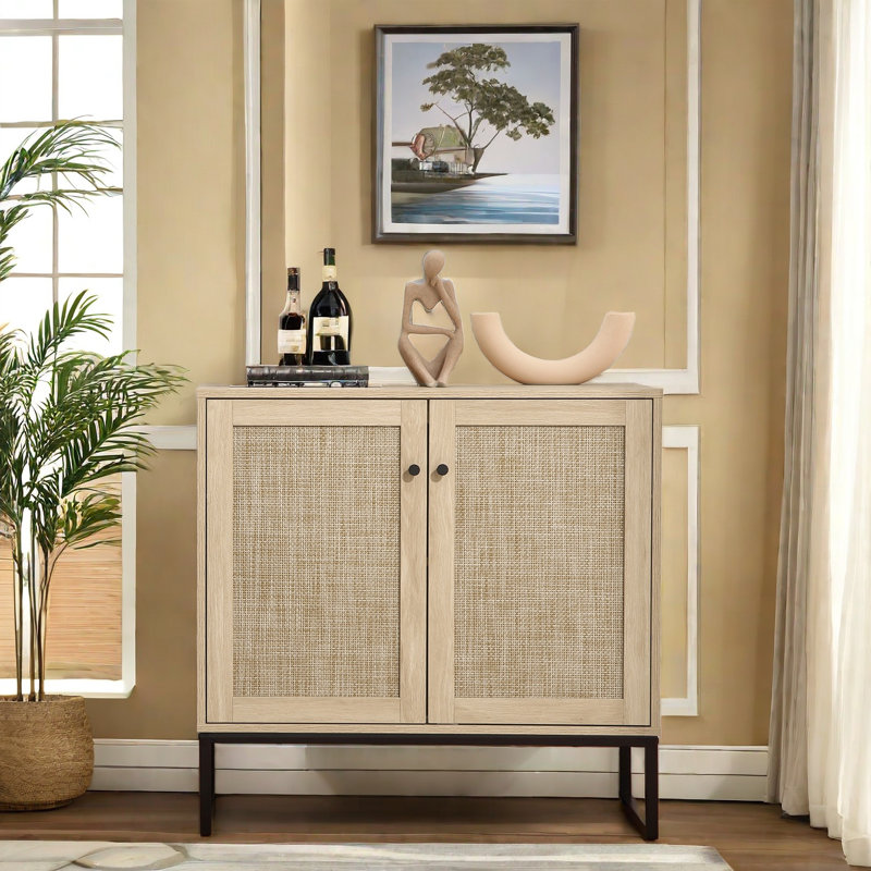 Rattan Buffet Cabinet With Storage Adjustable Shelf