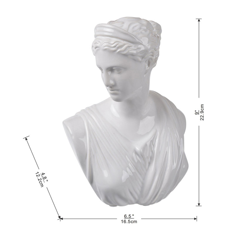 Statue buste en céramique blanche de 9 po de hauteur, sculpture de déesse transitionnelle, pour le salon, le vestibule, le bureau ou la pièce maîtresse