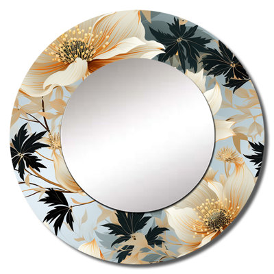 Rubyleigh Delicate Magnolia Dreams - Floral Decorative Wall Mirror, Cottage Large Round Mirror, Printed Metal Art