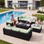 Canapé d'angle modulaire en résine tressée de 10 pièces avec pouf et coussins-402075272