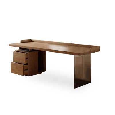Retro Nut-Brown Rectangular Solid Wood with 2 drawers desk
