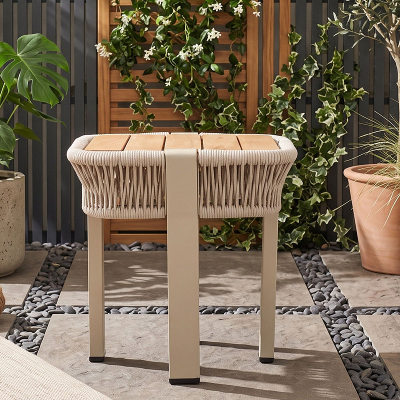 Table d'appoint carrée d'extérieur, Teck naturel beige