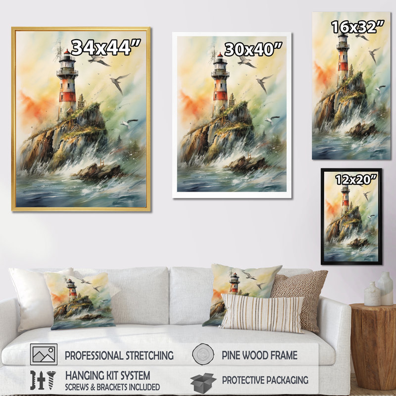 Océan tour de guet V sur toile, H 44 po x l 34 po x P 1,5 po, Toile tendue