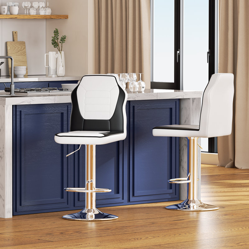 Modern Racing Style Bar Stools Adjustable Swivel Barstools, Counter Height Chairs Seat with Footrest, Chrome
