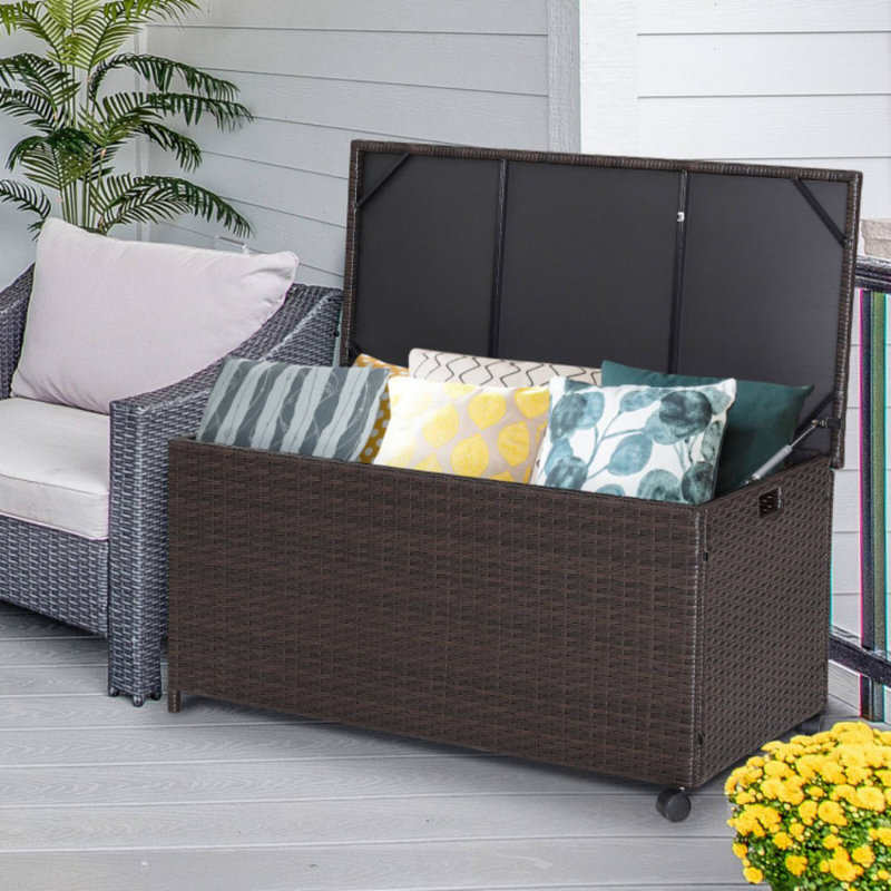50 Gallon Outdoor Wicker Storage Box With Zippered Liner