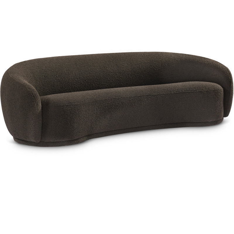 Foyzul Rolled Arm Chesterfield Sofa, Brown Boucle Fabric, 28"H x 89.5"W x 38"D
