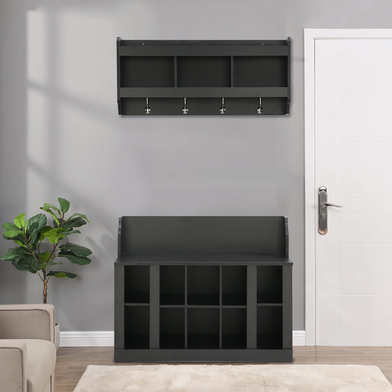 Wood Shoe Storage Bench, Black