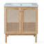 Meuble-lavabo de 30 pouces fabriqué à partir de matériaux naturels, avec des portes en rotin faites à la main et des mécanismes de fermeture en douceur