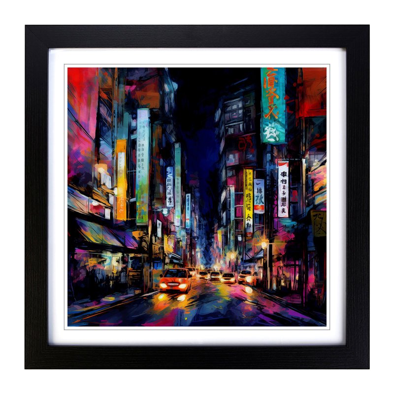 City Of Tokyo Abstract Art No.4 - Single Picture Frame Print on Wood, Black