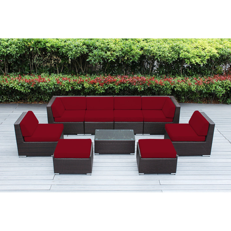 Ensemble de conversation en osier pour 8 personnes avec coussins - aucun assemblage, Brun foncé