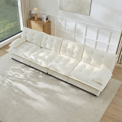 Canapé 4 places Cloud, canapé modulaire modulaire, canapé moderne à assise profonde pour le salon, coussin confortable en treillis décoré, tissu chenille respirant