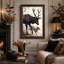 Cerf noir et loup gris parmi les feuilles d'automne - Toile murale d'Halloween-1734137983
