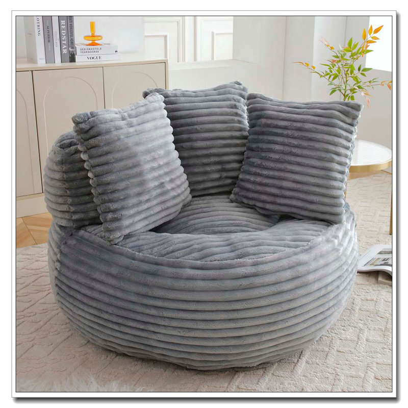 Grande chaise en velours côtelé avec bourre, Gris