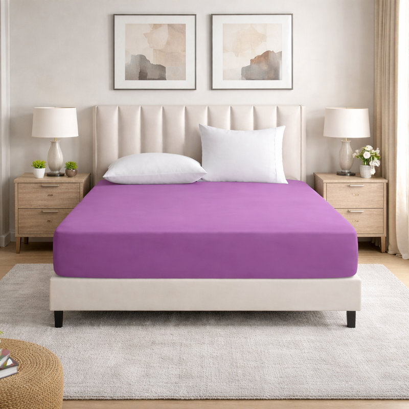 Super Luxury Microfiber 25 cm Plain Fitted Sheet , Purple, Kingsize (5')