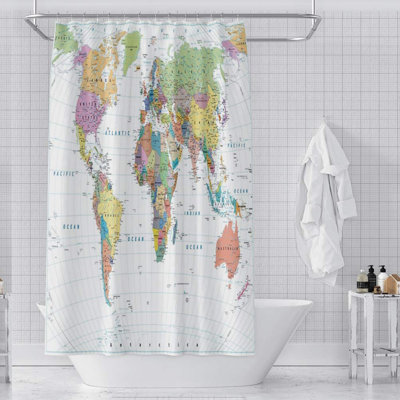 GeoSplash World Map Shower Curtain - Educational & Colorful Waterproof Bath Decor, 72x72in, Hotel Quality