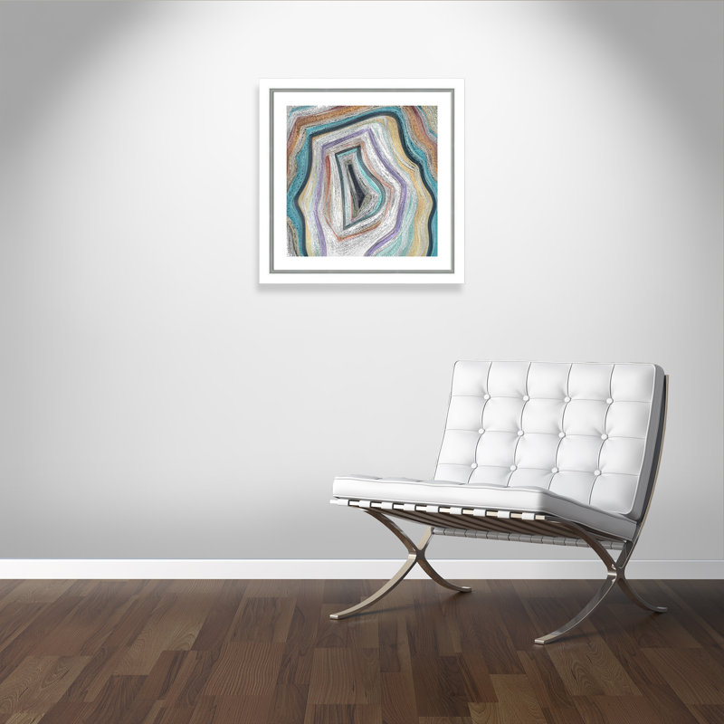 Agate moderne bleu sarcelle - peinture encadrée, Blanc/argenté, H 29,75 po x l 29,75 po x P 1,13 po